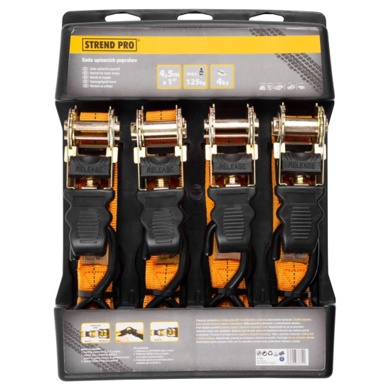Ratchet tie down (capacity 125kg) 4pcs (width 25mm / lenght 4,5m)