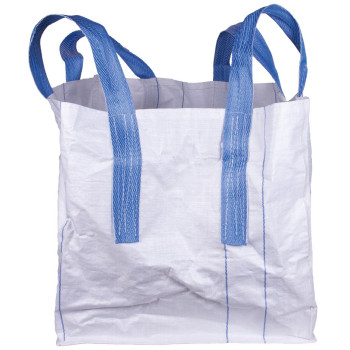 Bag BigBag TOF4, 70x70x70 cm, PP, 4 ears, white, flat bottom bag, max. 800 kg