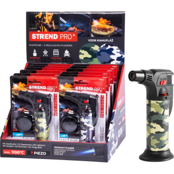 Lighter Strend Pro Mini burner with stand, camouflage, refillable, 75x45x120 mm, Sellbox 12 pcs