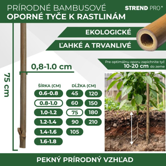 Stick Garden KBT 0750/08-10 mm, 10 pcs, for support, bamboo
