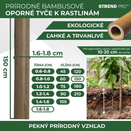 Stick Garden KBT 1500/16-18 mm, 10 tk, bambus, taimede toetamiseks Stick Garden KBT 1500/16-18 mm, 10 tk, bambus, taimede toetamiseks