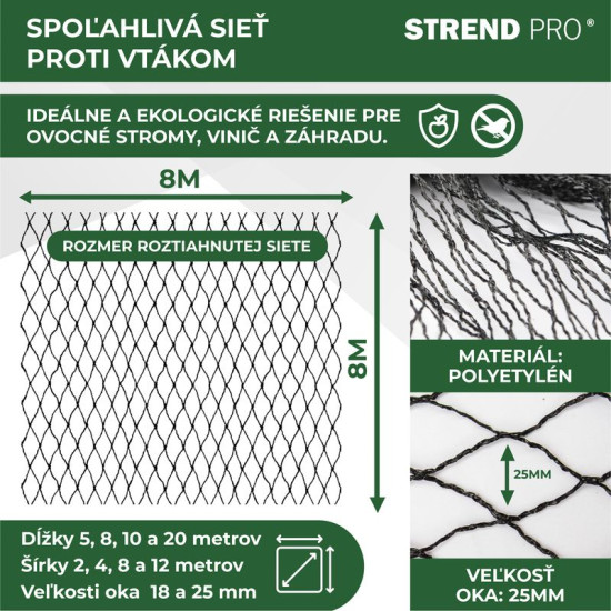 Net A1205 8x8 m, mesh 25 mm, against birds, PE Net A1205 8x8 m, mesh 25 mm, against birds, PE