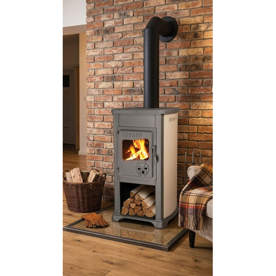 Stove Bella Thalia, beige, 5,4 kW, 120 cm, cast iron/chamotte Stove Bella Thalia, beige, 5,4 kW, 120 cm, cast iron/chamotte