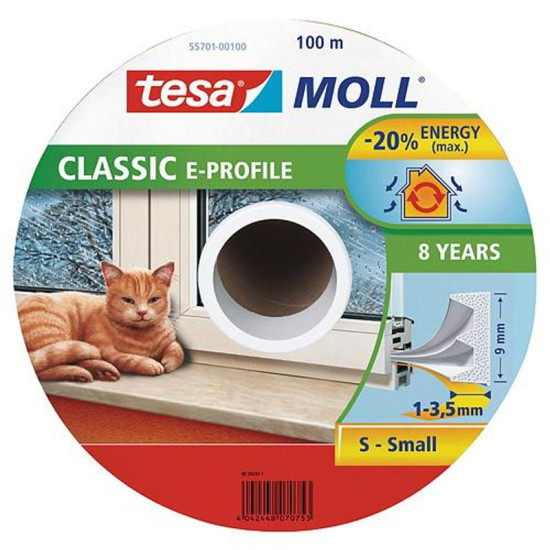 Door seal tesamoll® profile E, 9 mm, white, 100 m Door seal tesamoll® profile E, 9 mm, white, 100 m
