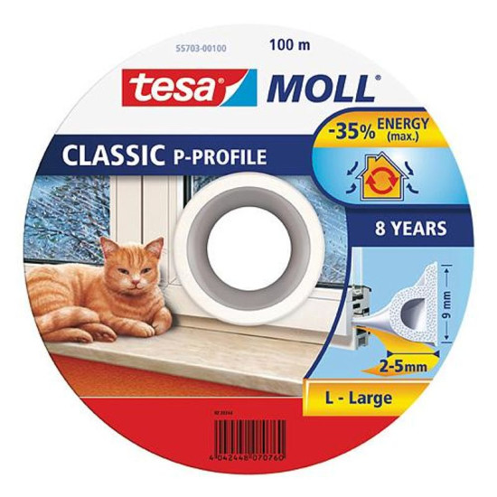 Door seal tesamoll® profile P, 9 mm, white, 100 m Door seal tesamoll® profile P, 9 mm, white, 100 m
