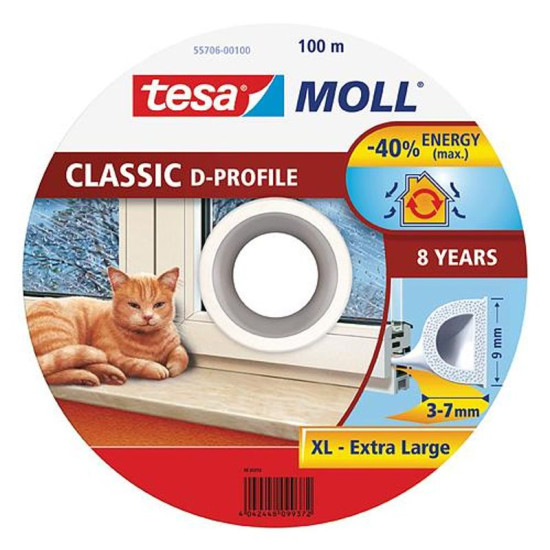 Door seal tesamoll® profile D, 9 mm, white, 100 m Door seal tesamoll® profile D, 9 mm, white, 100 m