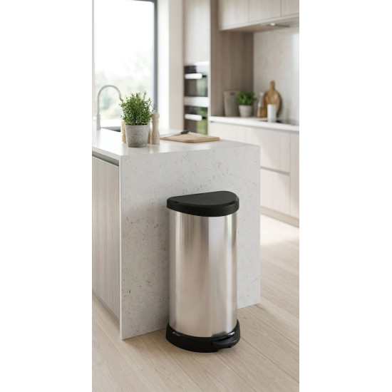 Prügikast Curver® DECO BIN 40L, hõbe/must, prügi jaoks Prügikast Curver® DECO BIN 40L, hõbe/must, prügi jaoks