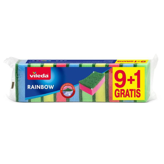 Käsn Vileda Rainbow, nõudekäsn, pakk. 9+1 tk
