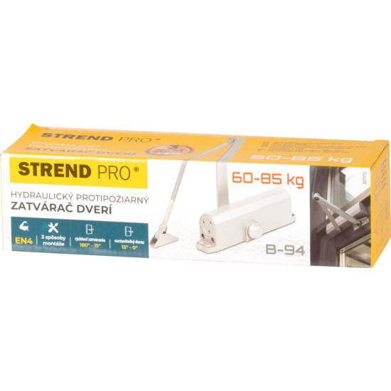 Доводчик дверной Strend Pro, 60-85 кг, EN4, гидравлический огнеупорный