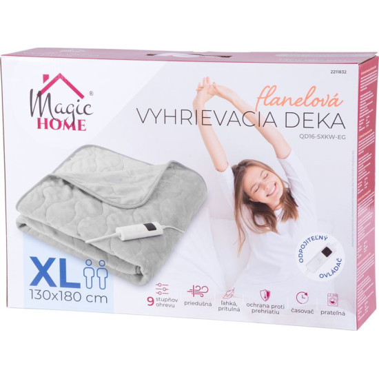 MagicHome blanket, heating, flannel, gray, 180x130 cm
