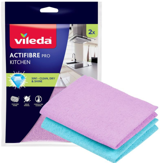 Vileda Actifibre Cloth, microfibre, for kitchen, pack of 2