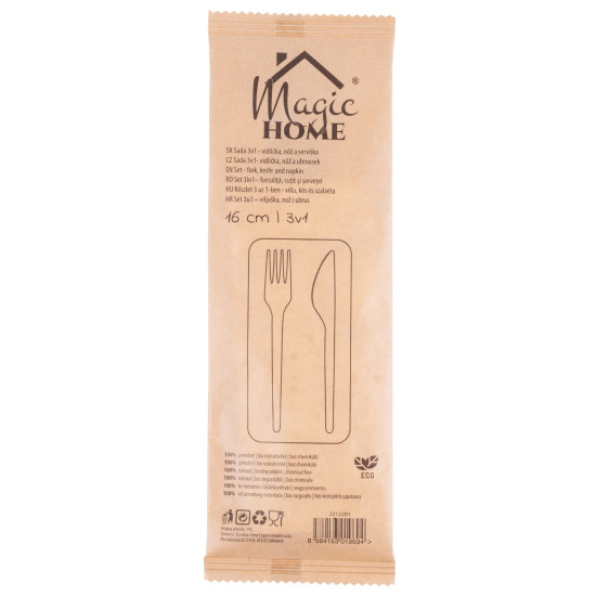 Söögiriistad MagicHome Woodline ECO, nuga, kahvel, salvrätik, 100% looduslik Söögiriistad MagicHome Woodline ECO, nuga, kahvel, salvrätik, 100% looduslik