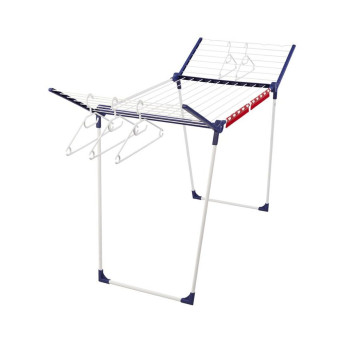 <p>Stable clothes dryer with hinged sides, long pieces of clothing can be hung on the sides, does not corrode and resists weather conditions, easyclip for drying small laundry, 5 clothes hangers, 20 m of cords = up to 2 washing machines, 89x174x66 cm, 3 years warranty.</p>
