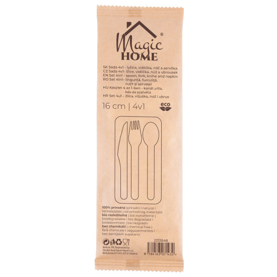 Cutlery MagicHome Woodline ECO, knife, fork, spoon, napkin, 100% Natural