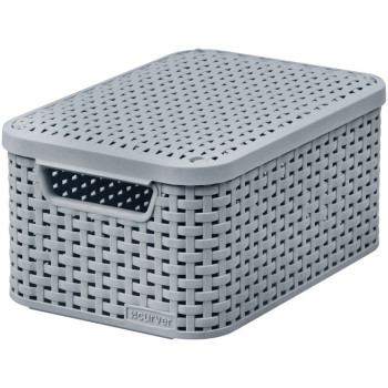 <p>The Style Storage Box with a lid with an iconic rattan texture will add a unique premium touch and feel to your interior. This multifunctional box is perfect for organizing any bathroom, bedroom, office or living room. Each box comes with convenient handles for ergonomic use and is stackable with and without a lid. Colour: grey. Dimensions: 19.8x29.1x14.2 cm.</p>
