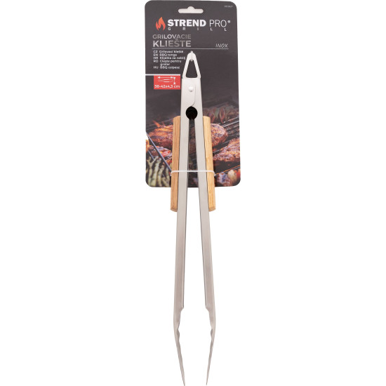 Strend Pro Grill tongs, for grilling, stainless steel, with wooden handle, 4.3x38-42 cm Strend Pro Grill tongs, for grilling, stainless steel, with wooden handle, 4.3x38-42 cm