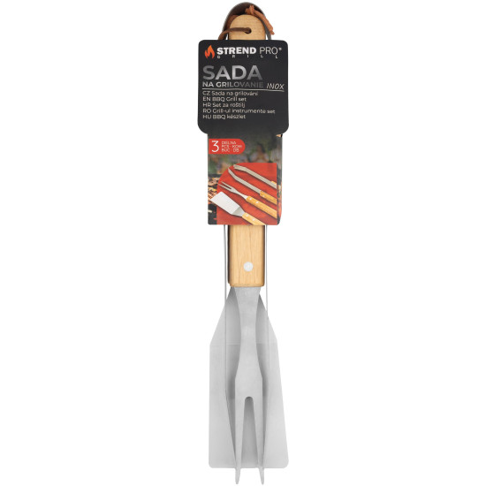 Tööriistakomplekt Strend Pro Grill, grillimiseks ja grillimiseks, puidust käepidemega, 3-osaline
