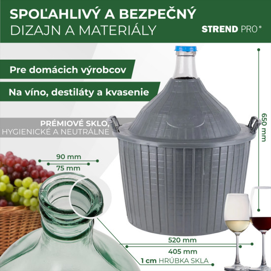 Demijohn cada Inco 54 lit, Veinipudel klaas/plastkorvis, 650x520/405 mm
