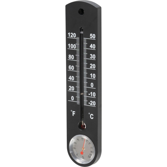 Plastic thermometer TMS-055 BlackBar, 250x55x12 mm, hygrometer Plastic thermometer TMS-055 BlackBar, 250x55x12 mm, hygrometer
