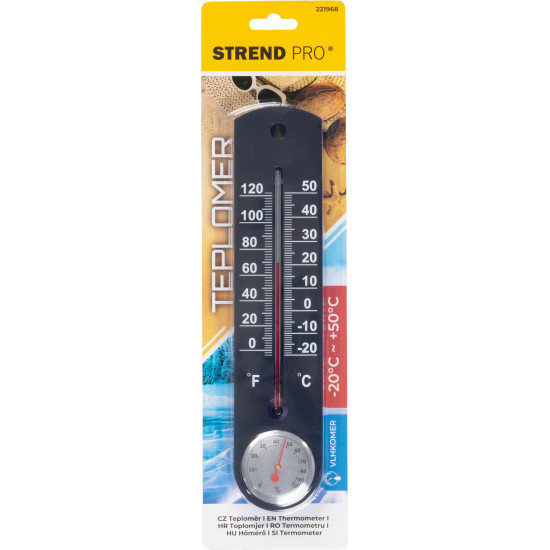 Plastic thermometer TMS-055 BlackBar, 250x55x12 mm, hygrometer Plastic thermometer TMS-055 BlackBar, 250x55x12 mm, hygrometer