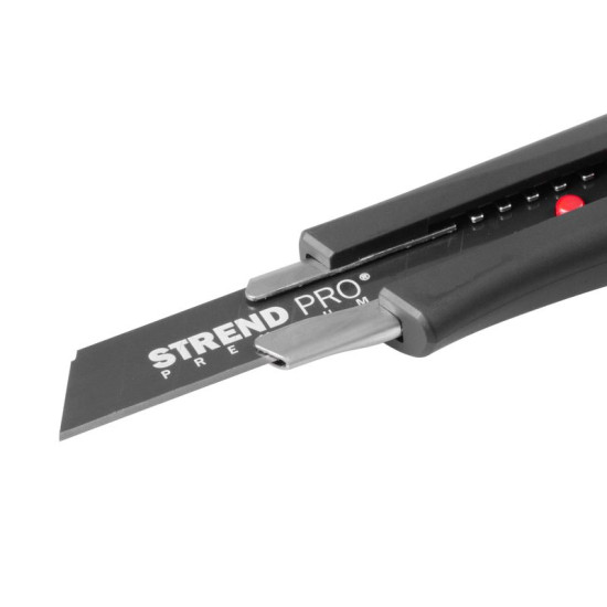 Snap-off blade knife Strend Pro Premium, BlackMatt, SoftTouch, 18 mm, break-off, black-line