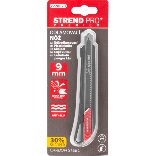 Eemaldatava teraga nuga Strend Pro Premium, BlackMatt, SoftTouch, 9 mm, katkestatav, must joon