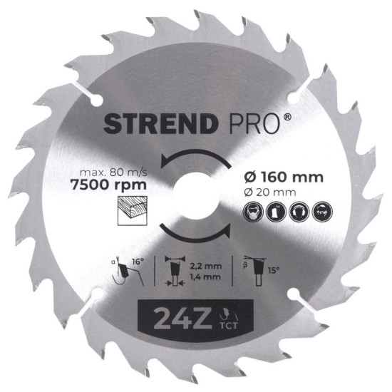 Disc Strend Pro TCT 160x2.2x20 mm 24T, for wood, saw