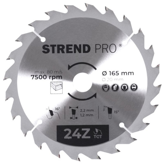 Disc Strend Pro TCT 165x2.2x20 mm 24T, for wood, saw