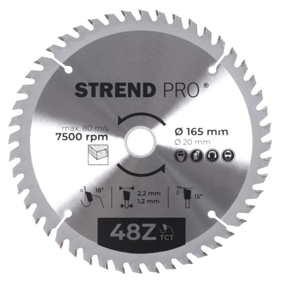 Disc Strend Pro TCT 165x2.2x20 mm 48T, for wood, saw