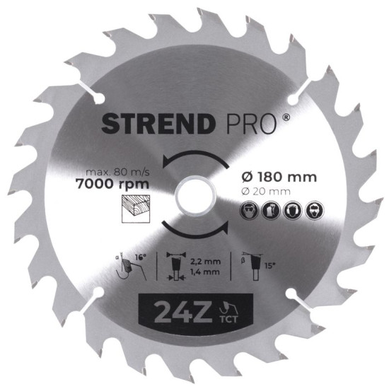 Ringketas Strend pro TсT 180x2,2x20/16 mm 24T, puidule