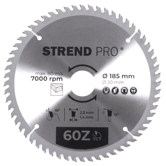 Ringketas Strend pro TсT 185x2,2x30/20 mm 60T, puidule Ringketas Strend pro TсT 185x2,2x30/20 mm 60T, puidule