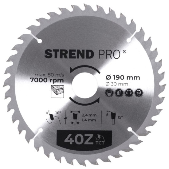 Disc Strend Pro TCT 190x2.4x30/20 mm 40T, for wood, saw