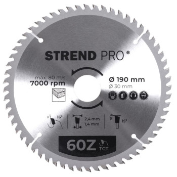 Ringketas Strend pro TсT 190x2,4x30/20 mm 60T, puidule