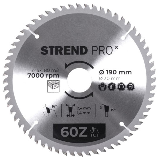 Disc Strend Pro TCT 190x2.4x30/20 mm 60T, for wood, saw