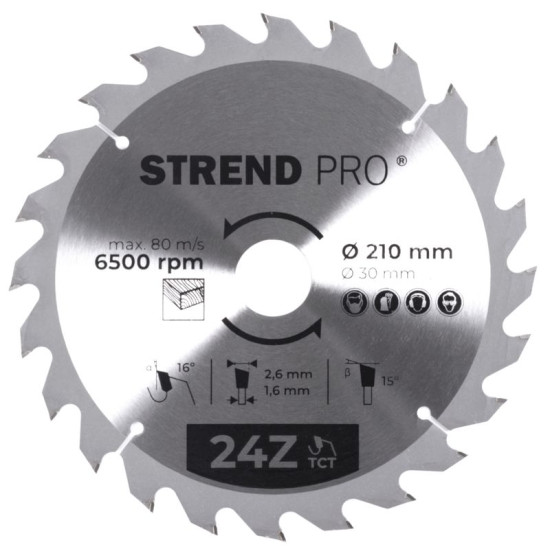 Disc Strend Pro TCT 210x2.6x30/20 mm 24T, for wood, saw Disc Strend Pro TCT 210x2.6x30/20 mm 24T, for wood, saw
