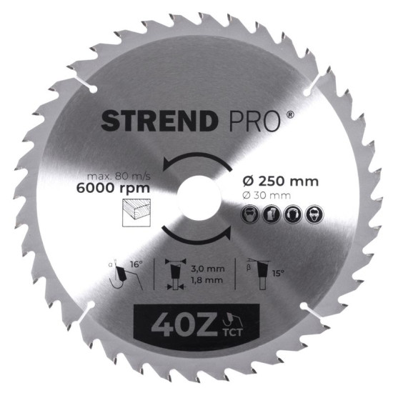 Ringketas Strend pro TсT 250x3,0x30/20 mm 40T, puidule Ringketas Strend pro TсT 250x3,0x30/20 mm 40T, puidule