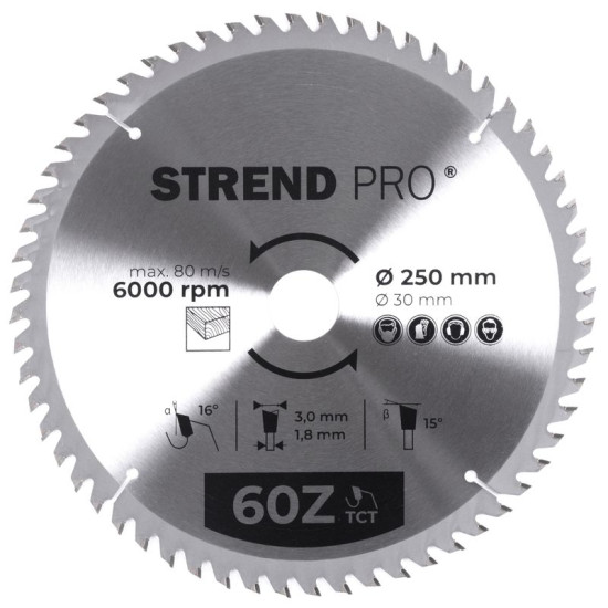 Ringketas Strend pro TсT 250x3,0x30/20 mm 60T, puidule Ringketas Strend pro TсT 250x3,0x30/20 mm 60T, puidule