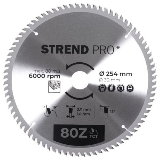Ringketas Strend pro TсT 254x3,0x30/20 mm 80T, puidule