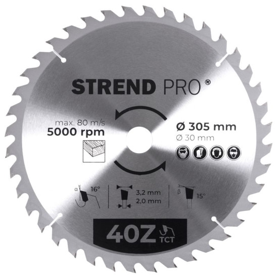 Disc Strend Pro TCT 305x3.2x30/20 mm 40T, for wood, saw Disc Strend Pro TCT 305x3.2x30/20 mm 40T, for wood, saw