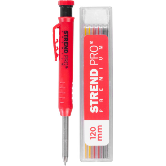 Strend Pro Premium pencil, with clip, steel tip, carpenter's, marker with sharpener, with 6 leads, set Strend Pro Premium pencil, with clip, steel tip, carpenter's, marker with sharpener, with 6 leads, set