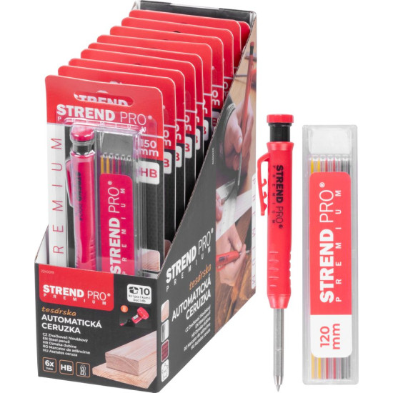 Strend Pro Premium pencil, with clip, steel tip, carpenter's, marker with sharpener, with 6 leads, set Strend Pro Premium pencil, with clip, steel tip, carpenter's, marker with sharpener, with 6 leads, set