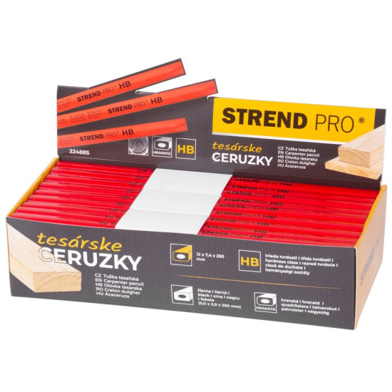 Strend Pro pliiats, puusepatööd, 250 mm, kandiline, must pliiats, müügikarp 72 tk