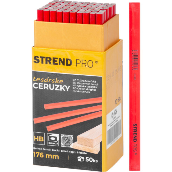 Strend Pro pliiats, puusepatööd, 176 mm, kandiline, must pliiats, müügikarp 50 tk