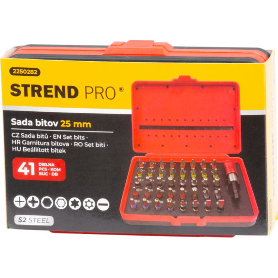 Set of bits 41pcs Strend Pro, with magnetic bit holder, bit 25mm, S2