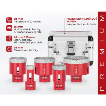 Cutter set Strend Pro Premium DCB11S5, 20-35-45-55-68 mm, M14, diamond, crown, professional