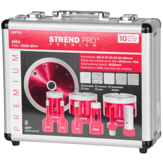 Teemantotsikute komplekt Strend pro premium, 6-8-10-20-35-50-68 mm, adapter, ketas, M14, Teemantotsikute komplekt Strend pro premium, 6-8-10-20-35-50-68 mm, adapter, ketas, M14,