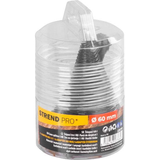 Küttepuude lõhkumiskoonus Strend Pro, kiil, koonus, 60 mm, adapter 3x, puidu jaoks Küttepuude lõhkumiskoonus Strend Pro, kiil, koonus, 60 mm, adapter 3x, puidu jaoks