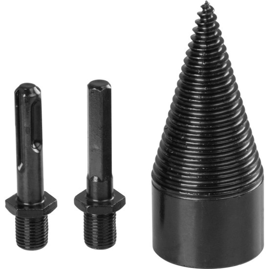 Конус для колки дров Strend Pro,  клин, конус, 42 мм, HEX 1/2" и адаптеры SDS+, для дерева