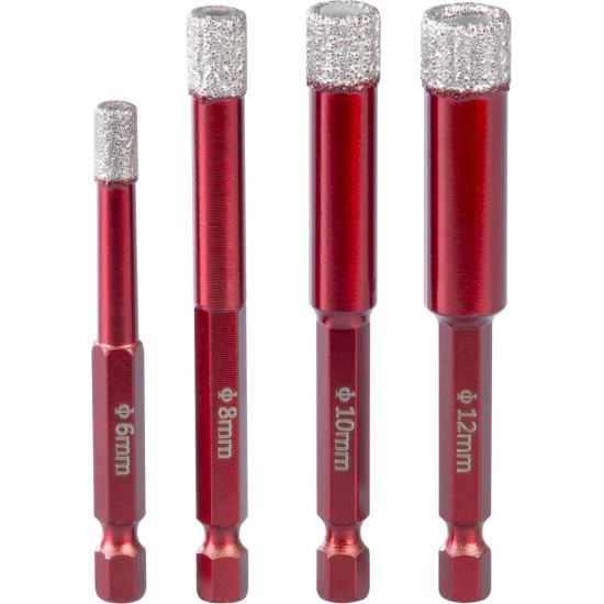 Strend Pro Premium lõikurite komplekt, 6-8-10-12 mm, 1/4" kuuskant, teemant, kroonid, professionaalne, aukude puurimismalliga Strend Pro Premium lõikurite komplekt, 6-8-10-12 mm, 1/4" kuuskant, teemant, kroonid, professionaalne, aukude puurimismalliga