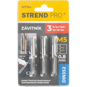 Метчик Strend Pro, M5, 0,8 мм, DIN352, уп. 3 шт